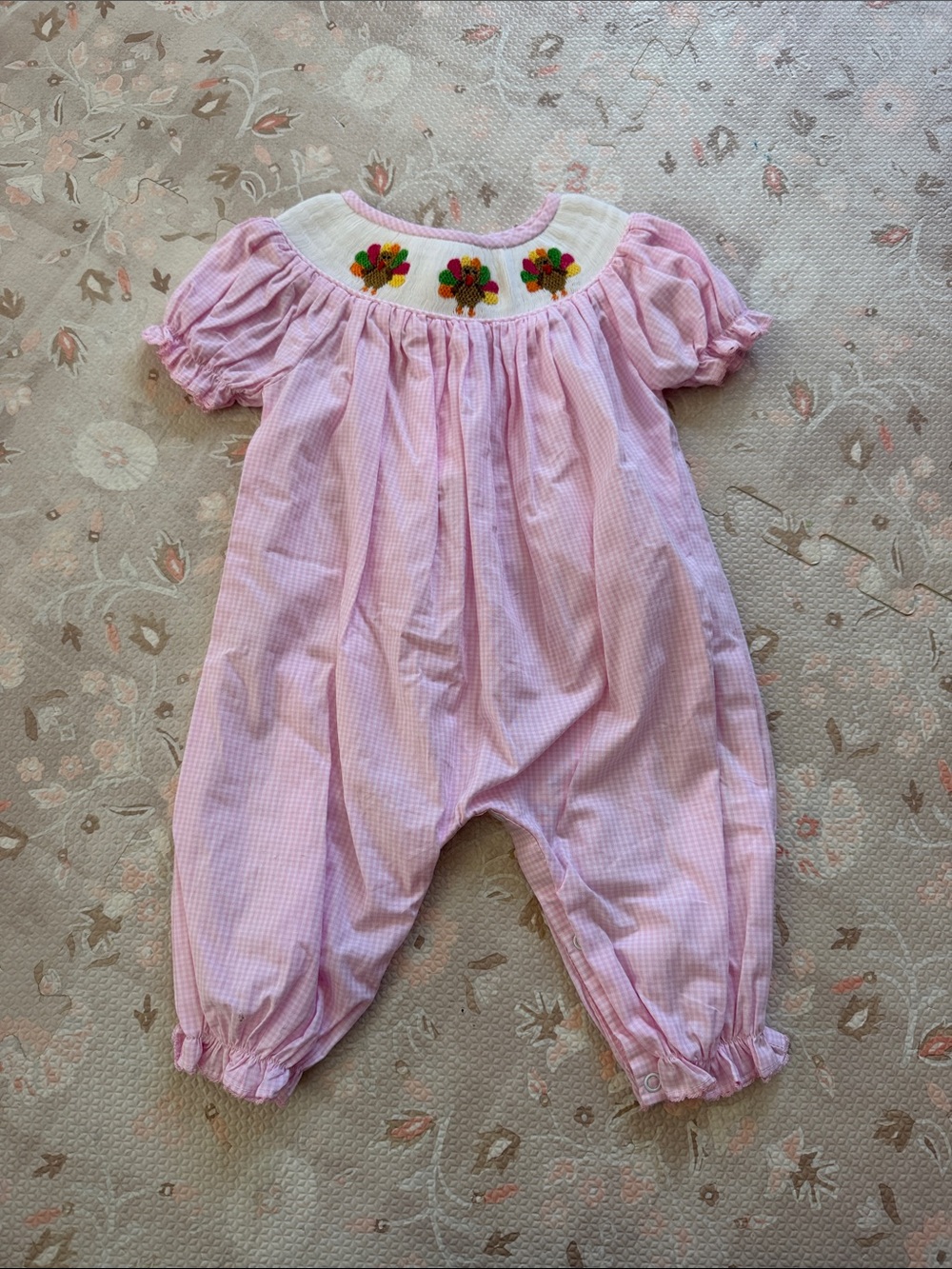 Pink Smocked Thanksgiving One-Piece Romper for Baby